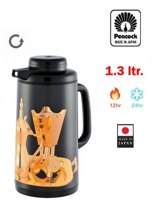 PEACOCK ترمس الطاووس الياباني CIT-130K سعة 1.3 لتر أسود بنقوش عربية