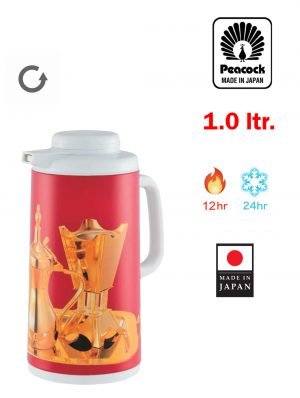PEACOCK ترمس الطاووس الياباني CIT-100R سعة 1 لتر أحمر بنقوش عربية