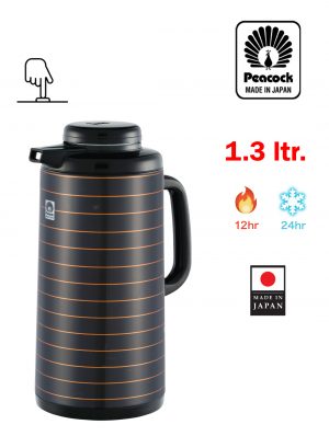 PEACOCK ترمس الطاووس الياباني CIT-130GL(H) سعة 1.3 لتر بني غامق وخطوط ذهبية
