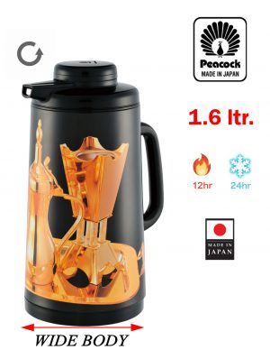 PEACOCK ترمس الطاووس الياباني CIW-160K سعة 1.6 لتر أسود بنقوش عربية