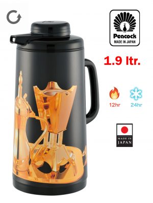 PEACOCK ترمس الطاووس الياباني CIT-190K سعة 1.9 لتر أسود بنقوش عربية
