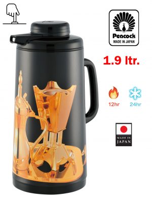 PEACOCK ترمس الطاووس الياباني CIT-190K(H) سعة 1.9 لتر أسود بنقوش عربية