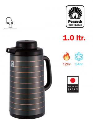 PEACOCK ترمس الطاووس الياباني CIT-100GL(H) سعة 1 لتر بني غامق وخطوط ذهبية