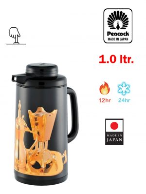 PEACOCK ترمس الطاووس الياباني CIT-100K(H) سعة 10 لتر أسود بنقوش عربية